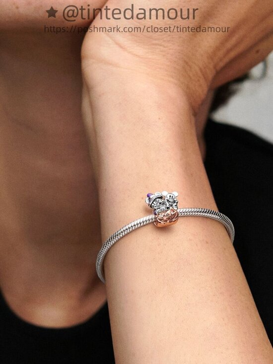 Pandora Disney Mickey Mouse & Minnie Mouse Halloween Pumpkin Charm|Two-tone - Picture 2 of 2